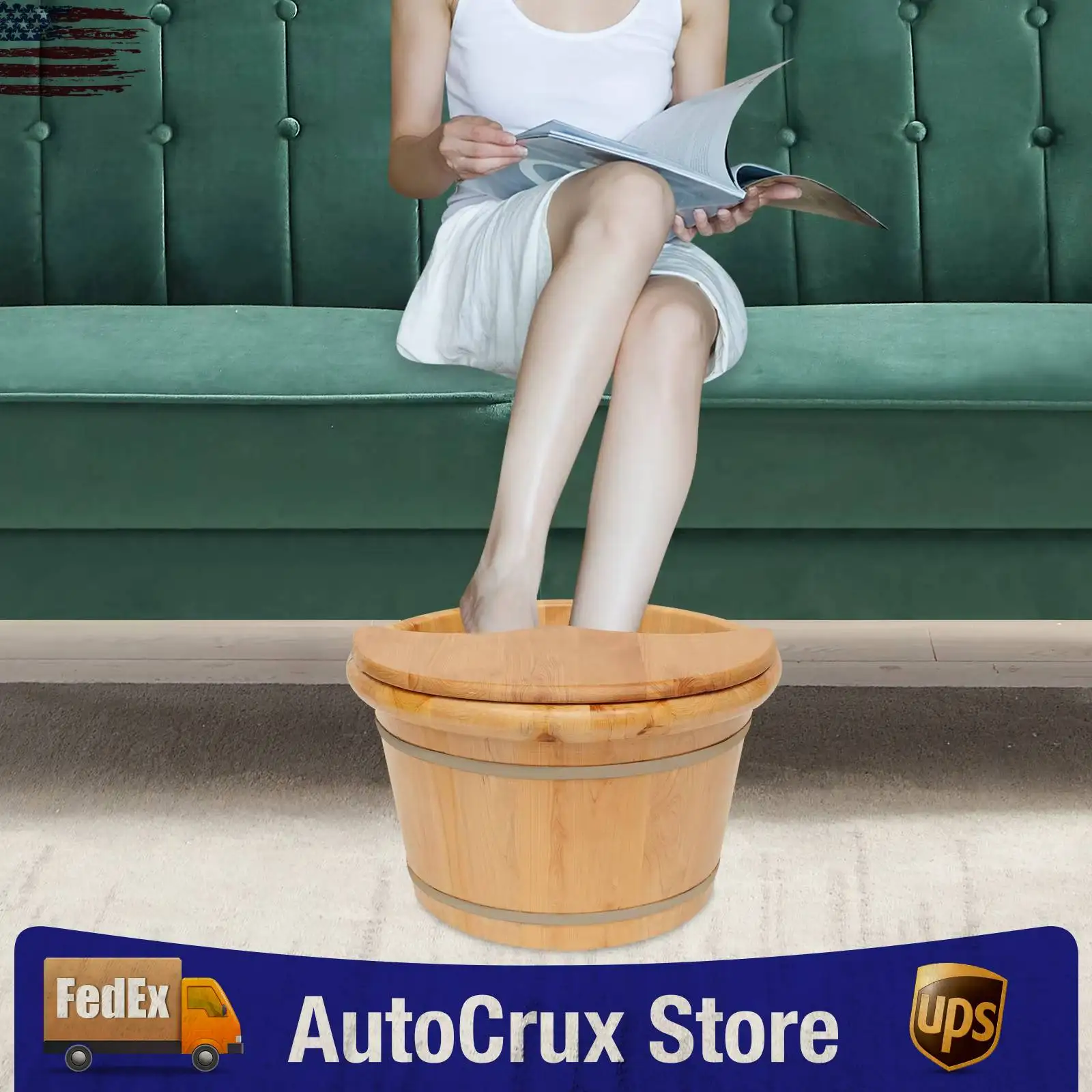 

Ванна для ног из кедрового дерева, спа-ванна для педикюра в бочонке с крышкой и массажным роликом, прочное ведро для замачивания с защитой от царапин