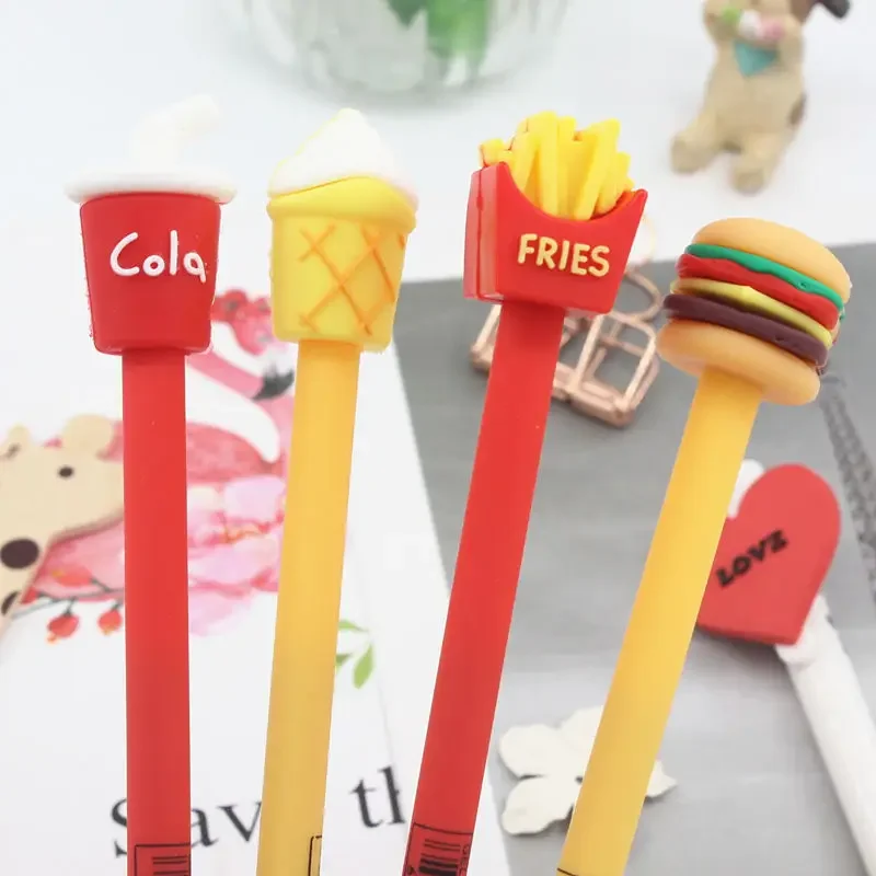 24 Stuks Groothandel Creatieve Hamburger Friet Gel Pen Student Cadeau Ijs Pen 0.5Mm Kawaii Schoolbenodigdheden