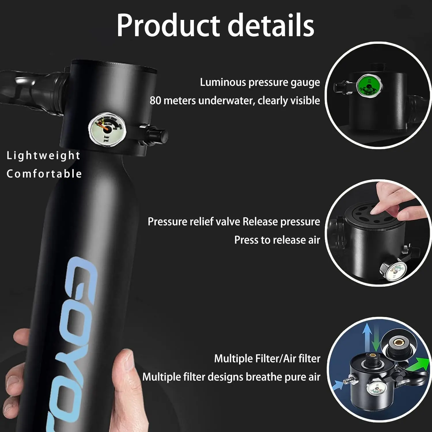 

Tank Adventure Set- 0.5L Compact Lung Tank for 5-10 Min Underwater, Portable Mini Scuba Dive System