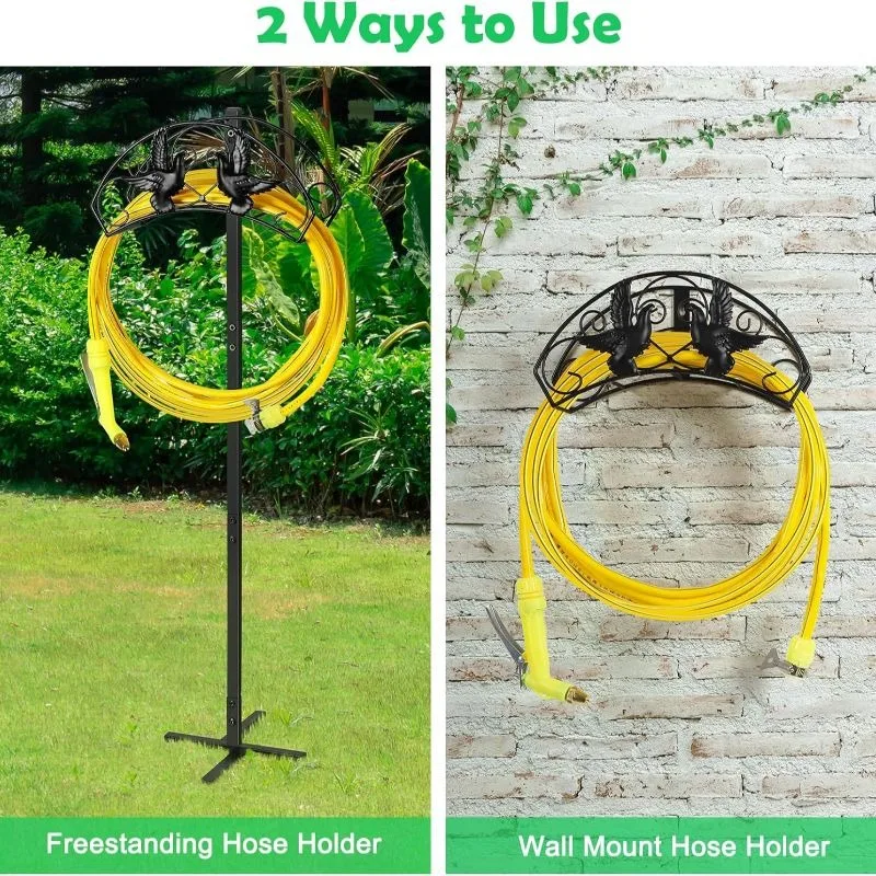 Garden Hose Holder Freestanding Water Hose Holders Detachable Metal Water Hose Reel with 4 Spikers Heavy Duty Garden Hose Stand