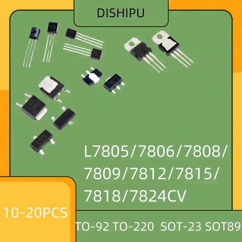 Tubos reguladores de tres extremos, 10-20 piezas, L7805, 7806, 7808, 7809, 7812, 7815, 7818, 7824CV, TO-92 a 220 SOT-23, SOT89