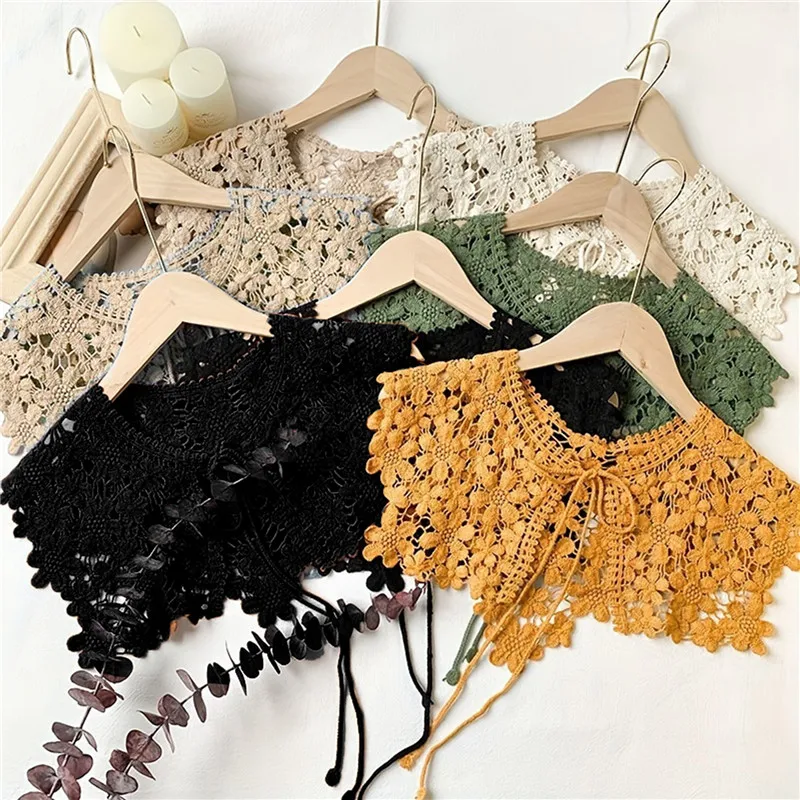 Vintage Palace Style Womens Doll False Fake Collar For Girls  Hollow Out Crochet Lace Half Shirt Shawl Lace Cutout Shawl