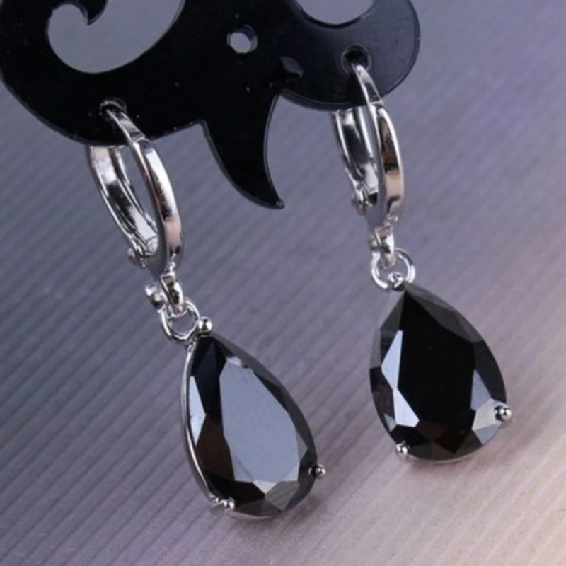 Fashion Water Drop Black Stone Earrings For Women Engagement Wedding Party Jewelry  Color Cut Zircon Drop Earrings