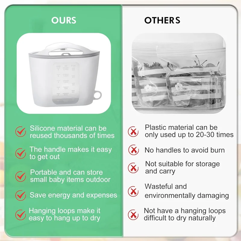 كيس بخار سعة 1.5 لتر قابل لإعادة الاستخدام للمنزل والسفر، عبوتان من حقيبة تعقيم الميكروويف السيليكونية، حافظة طازجة #4