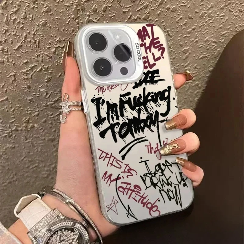 Nuevo inglés aplicable a iphone 15 Color plata iPhone14Pro Creative 13/11promax Frosted 16 funda protectora