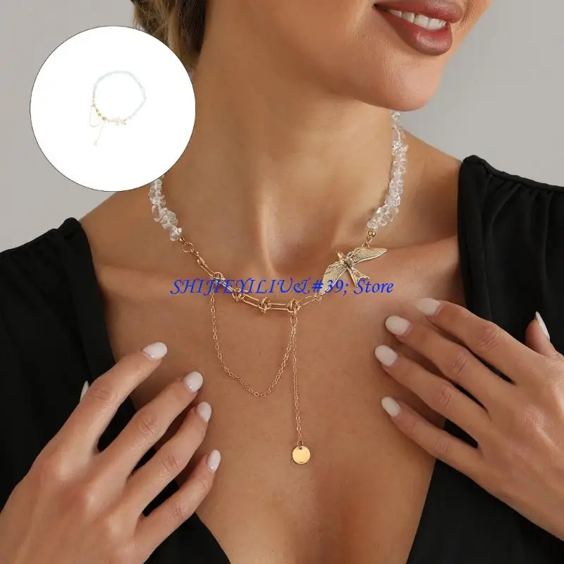 E21F Modern Minimalist Swallow Shaped Necklace Jewelry With Handcut Gravel Detail