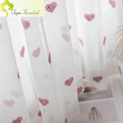 Beautiful White Tulle Curtains Pink Love Princess Gauze for Bedroom Children's Room Window Balcony Sheer for Living Room