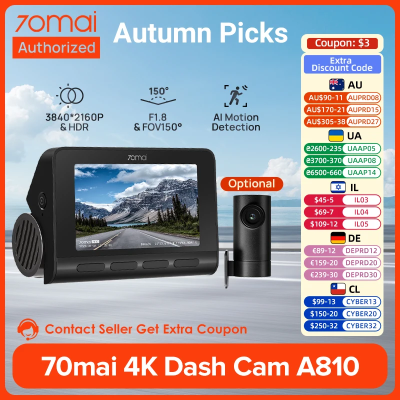 70mai A810 4K Dash Cam 150° FOV HDR