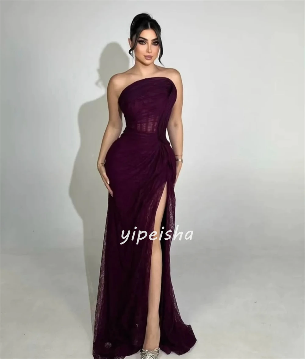 Abiti lunghi senza spalline a sirena con pieghe increspate in pizzo classico personalizzato di alta qualità Abiti per occasioni su misura Taglie disponibili Sexy