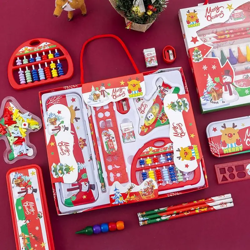 أطفال القرطاسية مجموعة الطلاب عيد الميلاد تحت عنوان القرطاسية ممحاة مبراة مقلمة أقلام المعداد طائرة الشطرنج هدية مربع