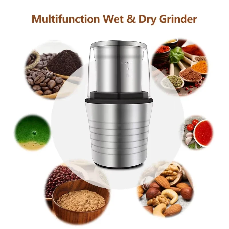 Double Cup 2 in 1 Dry and Wet Best 300W Electric Flavor and Coffee Bean Grinder