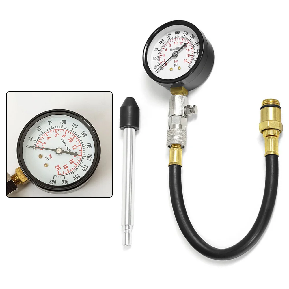 Gas Engine Compression Tester Kit 0-300PSI Cylinder Pressure Gauge With Hose For Auto Car Truck Motorcycle Engine Diagnostic Too