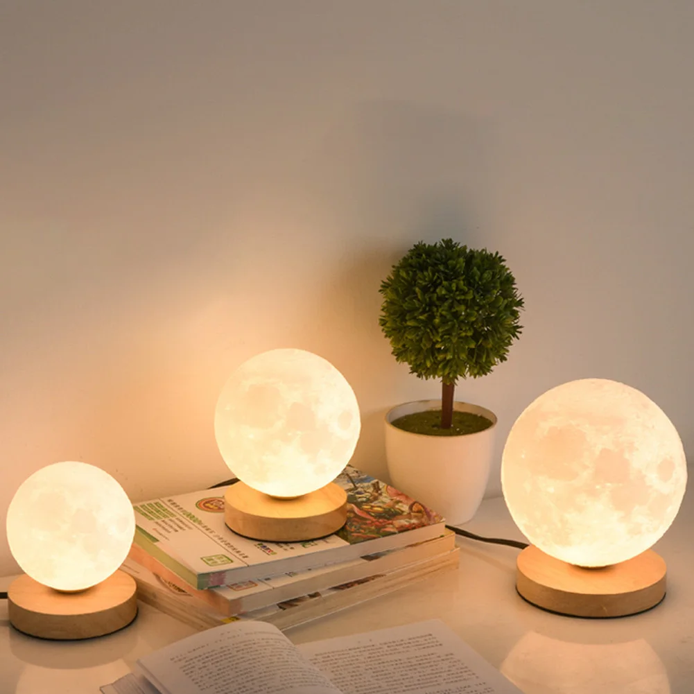 F2 3D Moon Lamp Bedside Table Lamp 3 Lighting Modes Dimmable USB Rechargeable Night Light With Base Living Room Bedroom Decor