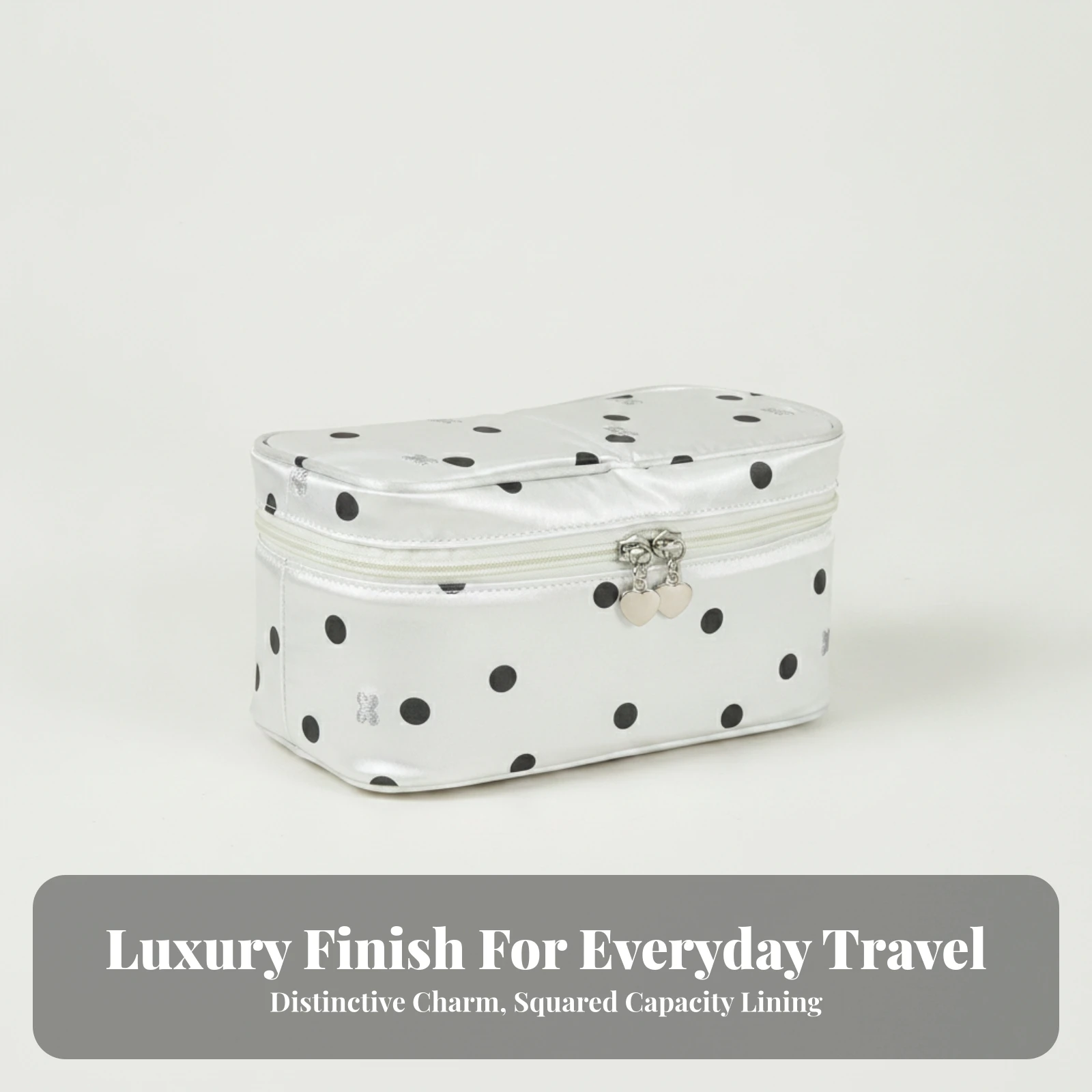 Cosmetic Bag with Brush Slots Dot Print Makeup Bag with Brush Compartment Makeup Organizer with Dividers Multi-Pocket