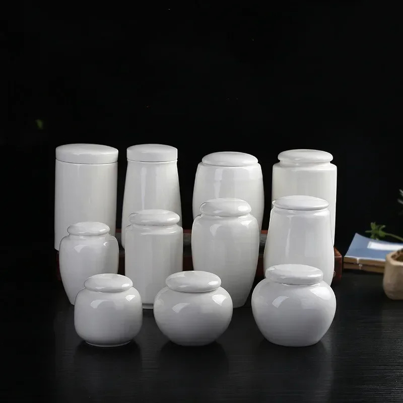 Pure White Ceramic Tea Tin, Tea Storage, Coffee Container, Small Sealed Tank，Travel Tea Sets, Home Storage Boxes，Decorate Jar