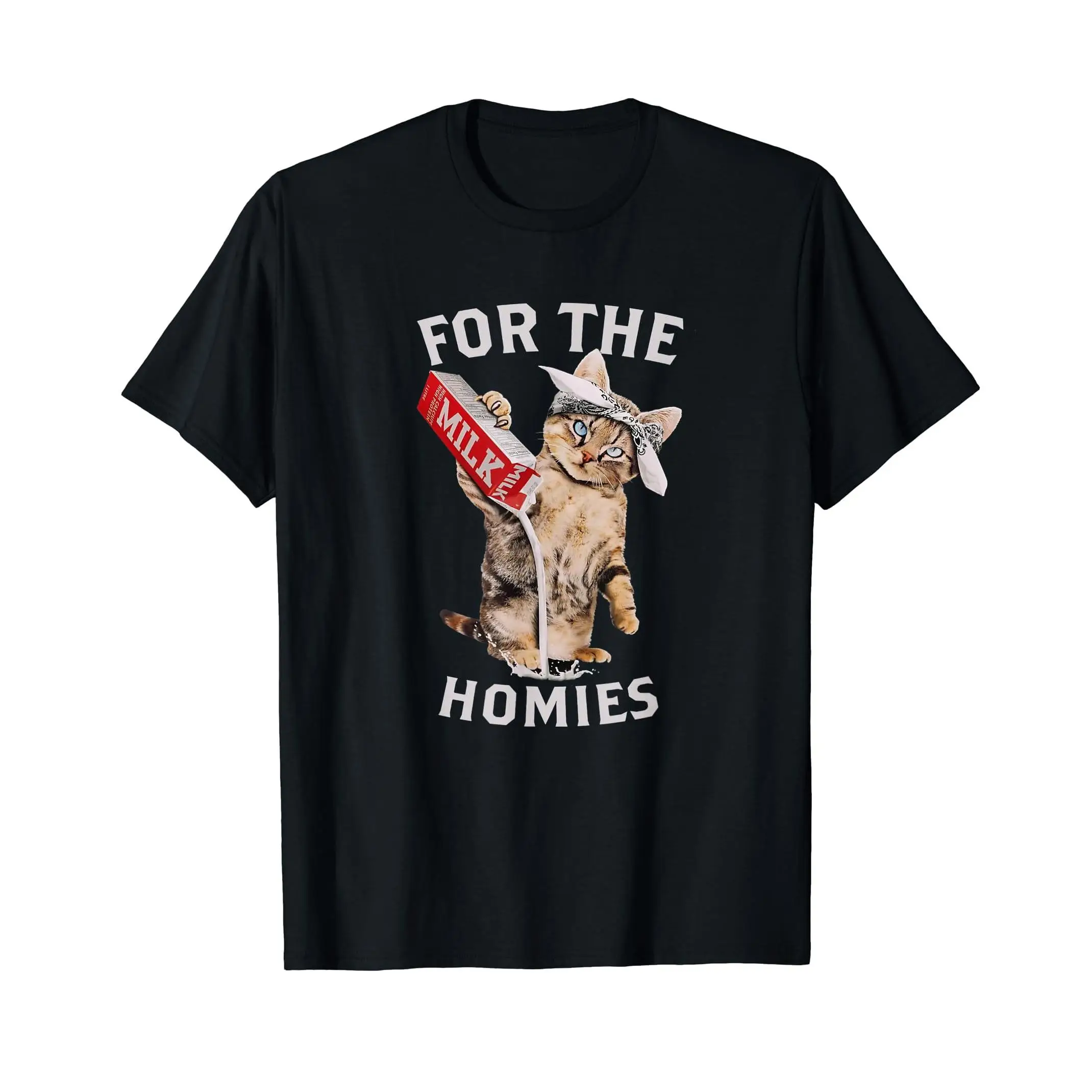 

Funny Cat T Shirt Men Women For The Milk Homies Print Tops Hip Hop Streetwear Y2K Casual Graphic Tee Unisex