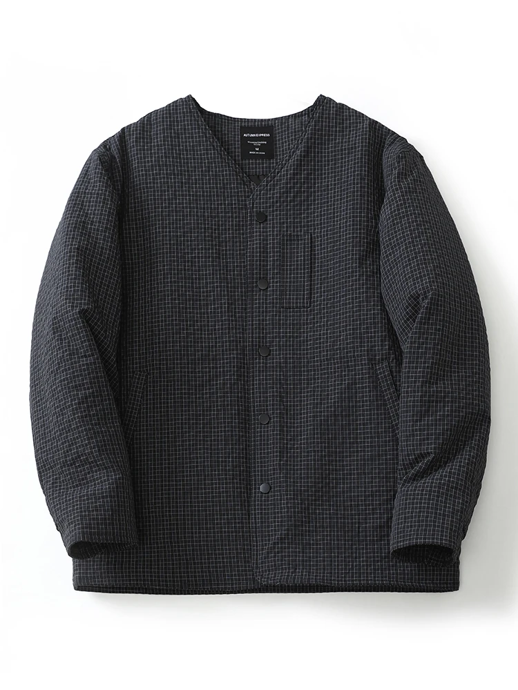 

Retro Japanese Style Loose Fit Casual V-Neck Quilted Cotton Jacket Men's Warmth Outerwear Youth Popular Polyester