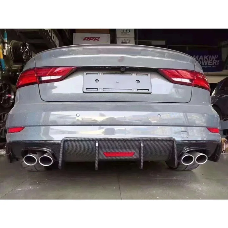 For Audi A3 S3 2017-2020 A hatchback Carbon Fiber Car Rear Bumper Diffuser Rear Splitters Spoiler Back lip body kit