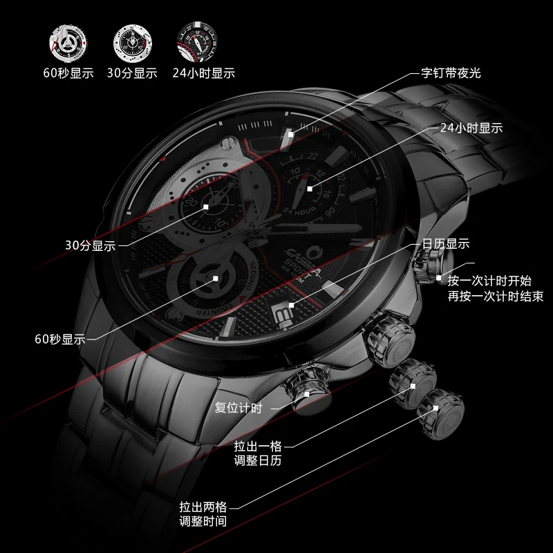 ساعة كاسيما للرجال بحركة كوارتز، مقاومة للماء مع تقويم، اتجاه بسيط، عصرية، جوكر، مضيئة، موديل ST-8303-1018