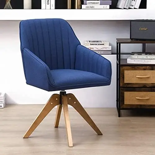 

Mid Century Chair, 36.8 Inch Upholstered Swivel Living Room Chair with Arms Office Desk Chair for Bedroom Wood Legs Computer T