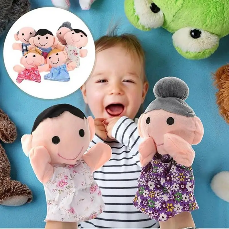 Kids Puppets 6X Plush Cartoon Family Members Puppets For Kids Soft Role-Play Figures Cute Theater Props Interactive Storytelling