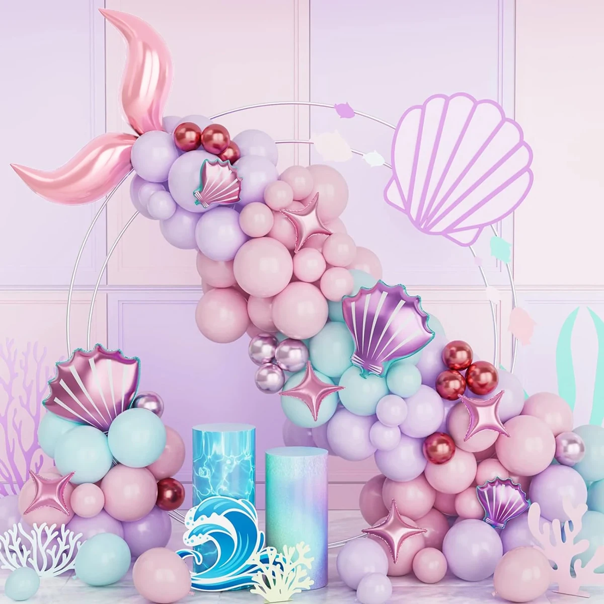 13-teiliges Ballon-Set mit Blumenkranz und Bogen im Meerjungfrau-Stil, verwendet für Geburtstage, Hochzeiten und Partys