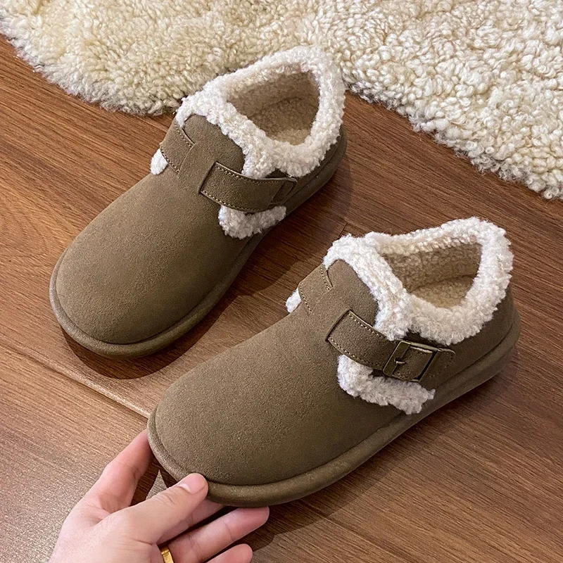 Warm Lamb Wool Cotton Padded Shoes Women New Flat Thicken Plush Winter Boots Woman Non Slip Thick Bottom Ankle Snow Boots