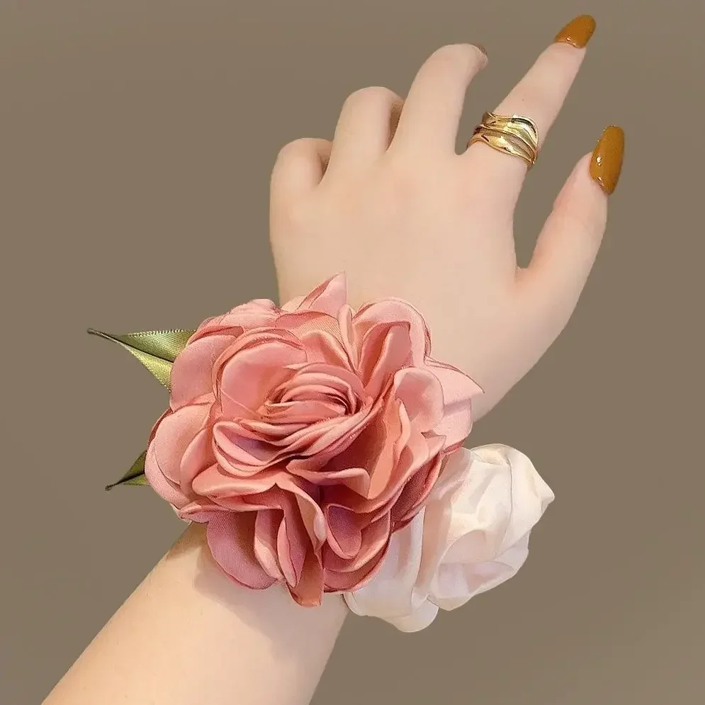 Vintage Big Intestine Hair Ring Flower Korea Female Mori Xian Meigan Rose Elastic Rubber Band Hair Accessories Headband