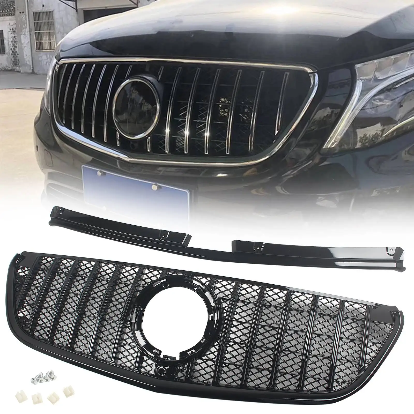 GT Style Front Radiator Grille Inlet Grill Tuning Accessories Middle Mesh Grid For Mercedes-Benz W447 Vito/Metris 2021-2023