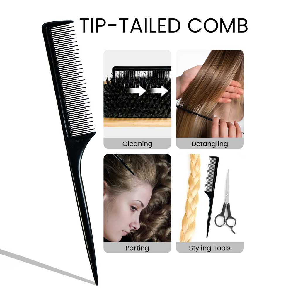 2-in-1-Haarbürste und Rattenschwanzkamm-Set aus 100 % natürlichem Holz – professionelle Borstenbürste zum Entwirren, Kopfhautmassage und Haarpflege – Detail 3