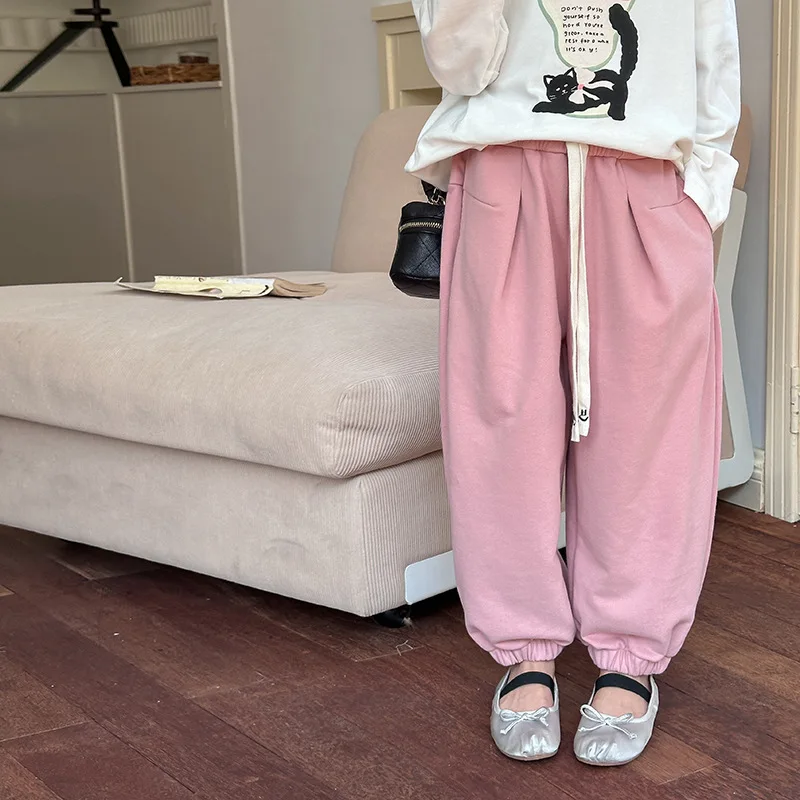 Girl Pants Autumn 2024 New Motion Sweatpants Solid Lovely Loose Casual Simple Fashion Sweet Korean Active Vintage Cute Soft