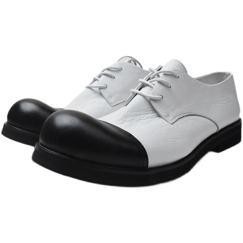 Derby Leather Low Help Men's Big Scalp Shoes Round Head Thick Bottom Soft Leather Retro Shoes