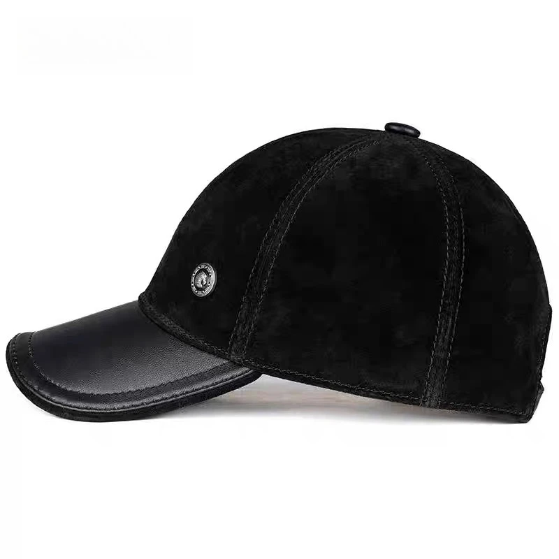 2025 Retro Man Genuine Suede Leather Baseball Caps Splicing Male Casual Sheepskin 55-60 Adjustable Sports Flight Hats