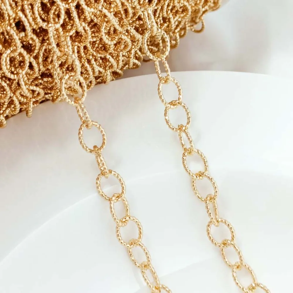

Copper Gold-plated 14K Gold-encased Twisted Large O Round Chain Easy To Open Handcrafted Chain 1.0mm Material Bracelet Necklace