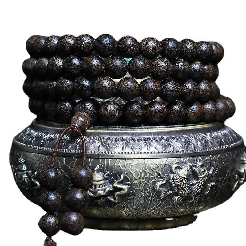 Submerged Type Brunei Eaglewood Bracelet Buddha Beads 108 8mm Multi-Circle Necklace for Men and Women Crafts Ornament