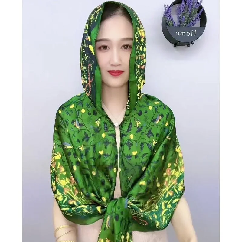 Fashion Brocade shawl With a hat Women Print Small Neckerchief Hair Bandana Female Head Scarves Shawl Foulard