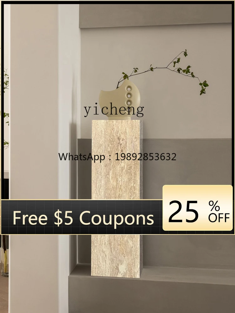ZZ  marble base sculpture table, living room, homestay ornament, antique yellow cave stone pillar