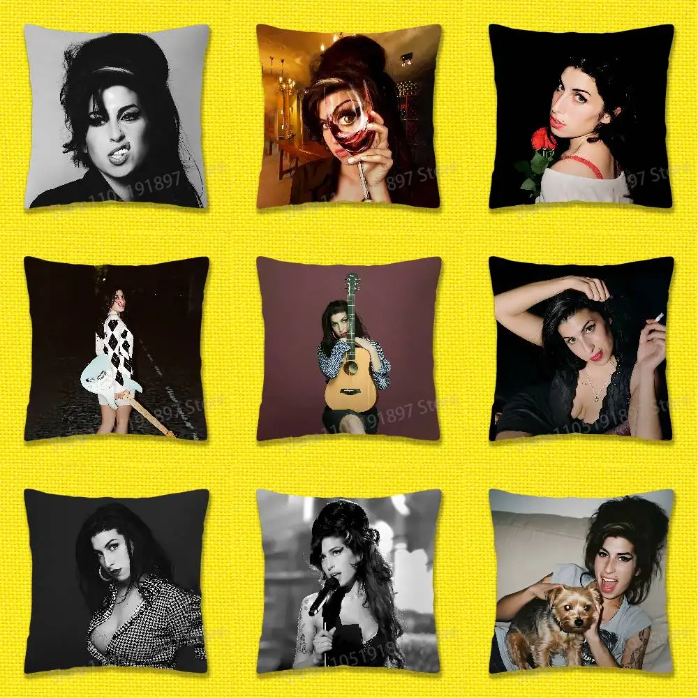 

A-Amy Winehouse Back to Black Throw Pillow Case For 50cm 40cm 55cm 45*45cm 30cm Square Bedroom Pillowcase Cover