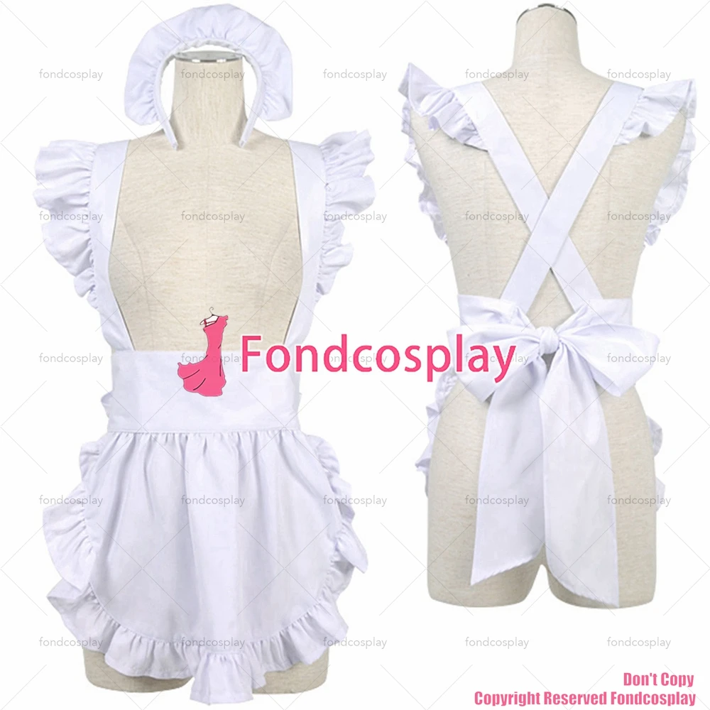 fondcosplay adult sexy cross dressing sissy maid short white cotton apron CD/TV[G2188]