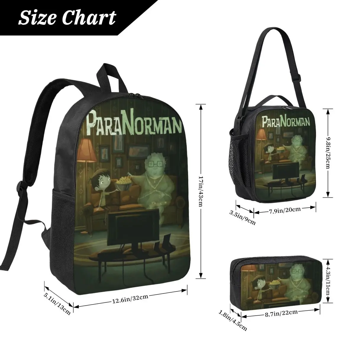 3Pcs ParaNorman Cartoon Movies School bags Set for Kids Pencil Boxes Backpack Sets with Lunch Box For School Students Knapsack