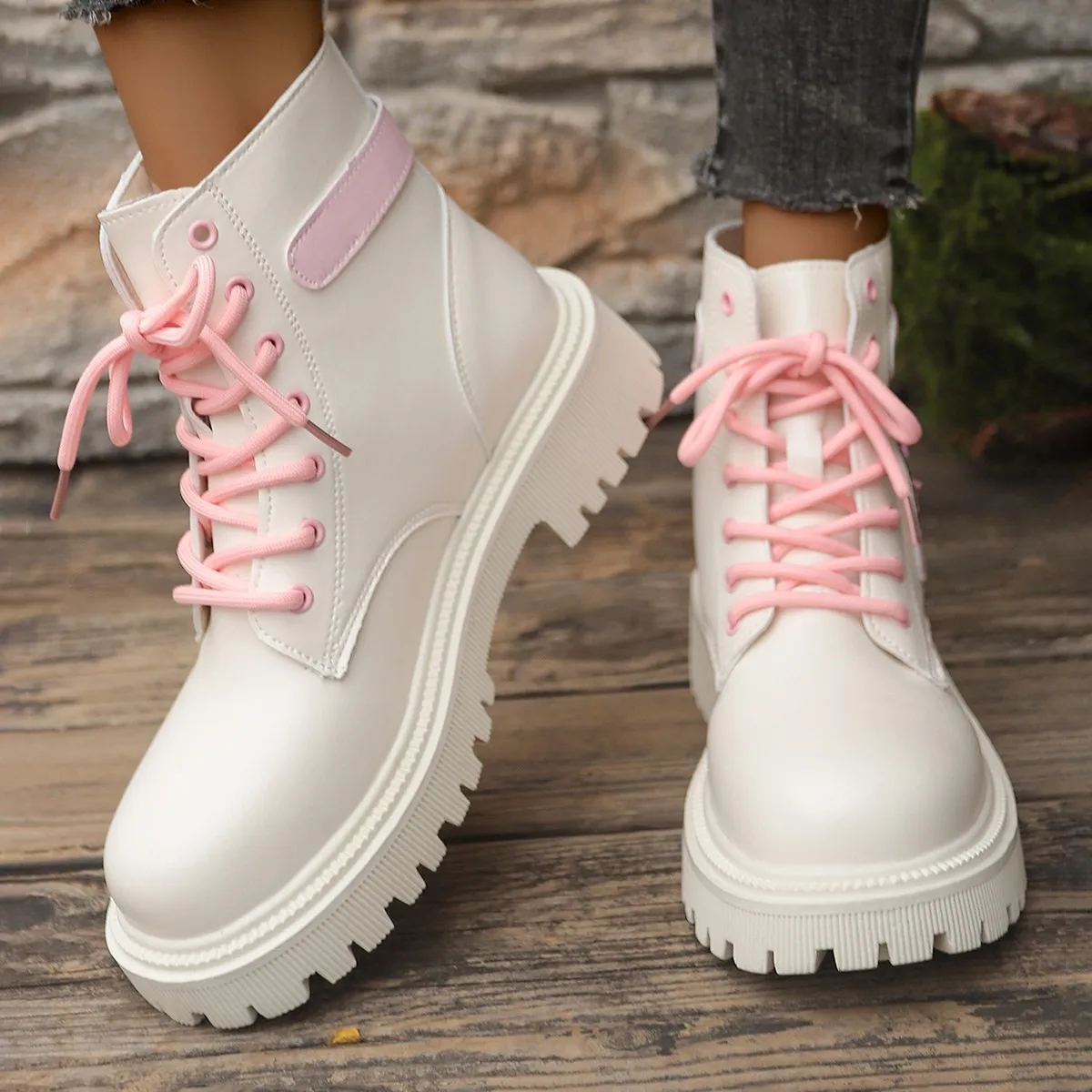 Frauen Stiefel Mode Herbst Winter Neue Baumwolle Weiche Sohle Rosa Stiefel Frauen Liebe Seite Zip Runde-toe Goth Plattform schuhe für Frauen
