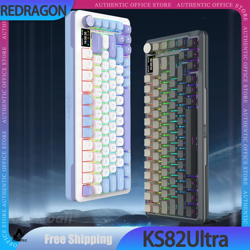 REDRAGON KS82 Ultra Gamer Mechanical Keyboard 3Mode 2.4G Bluetooth Wireless Keyboard RGB Gasket Customized Gaming Keyboards