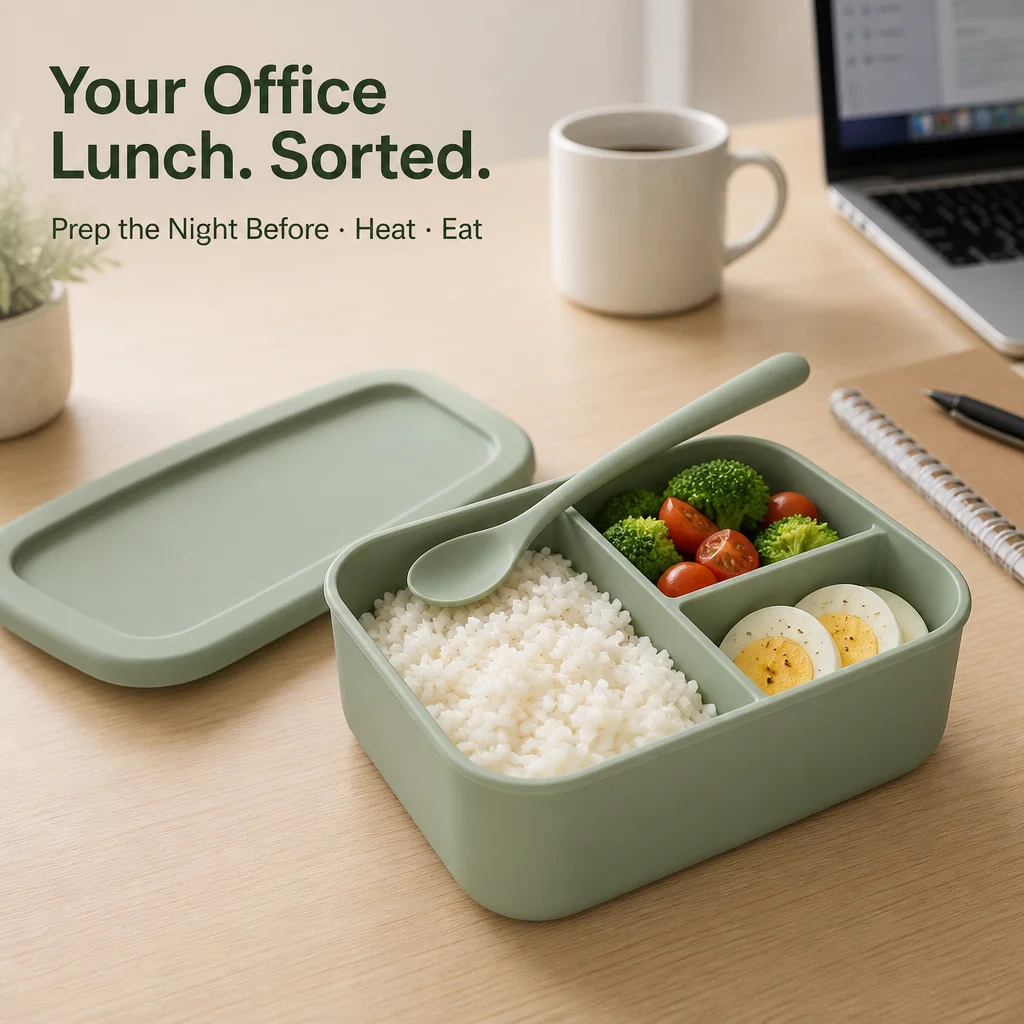 700ml Silicone Work Lunch Kit with Spoon 1 2 3 Section Options Airtight Meal Prep Microwave Dishwasher Freezer Safe