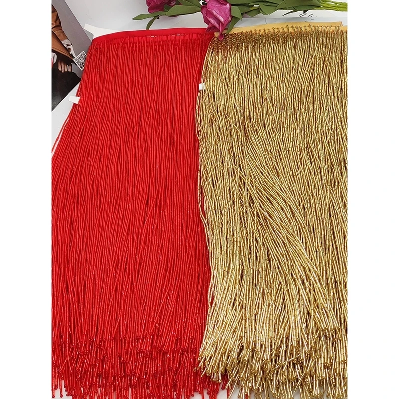 40cm Wide All Bugle Beads Beaded Fringe, 16 inch Wide, Silver, Gold, Red, Black Beaded Fringe