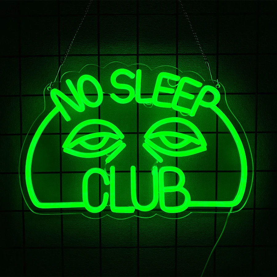 no-sleep-club-led-ネオンサイン、グリーンアイコンアクリル素材、部屋、バー、クラブ、ホリデーパーティー、ゲームルーム、男の洞窟の装飾に使用されます。