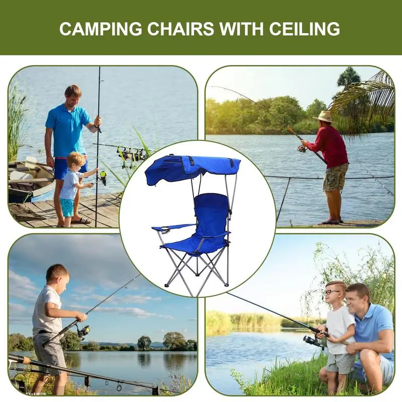 Folding Canopy Chair With Shade Portable Recliner Beach Chair For Outdoor Lawn Camping Picnic Fishing Comfortable Gap