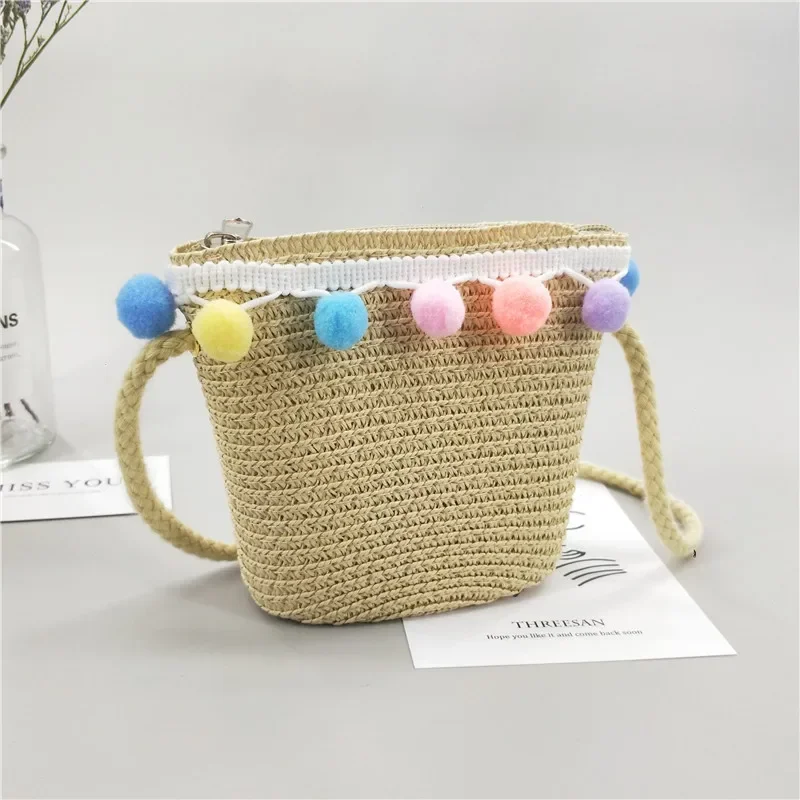 Crossbody Bag New Summer Children Beach Flower Straw Bag 3-7 Old Years Lovely Kids Holiday Travel Beach Bags