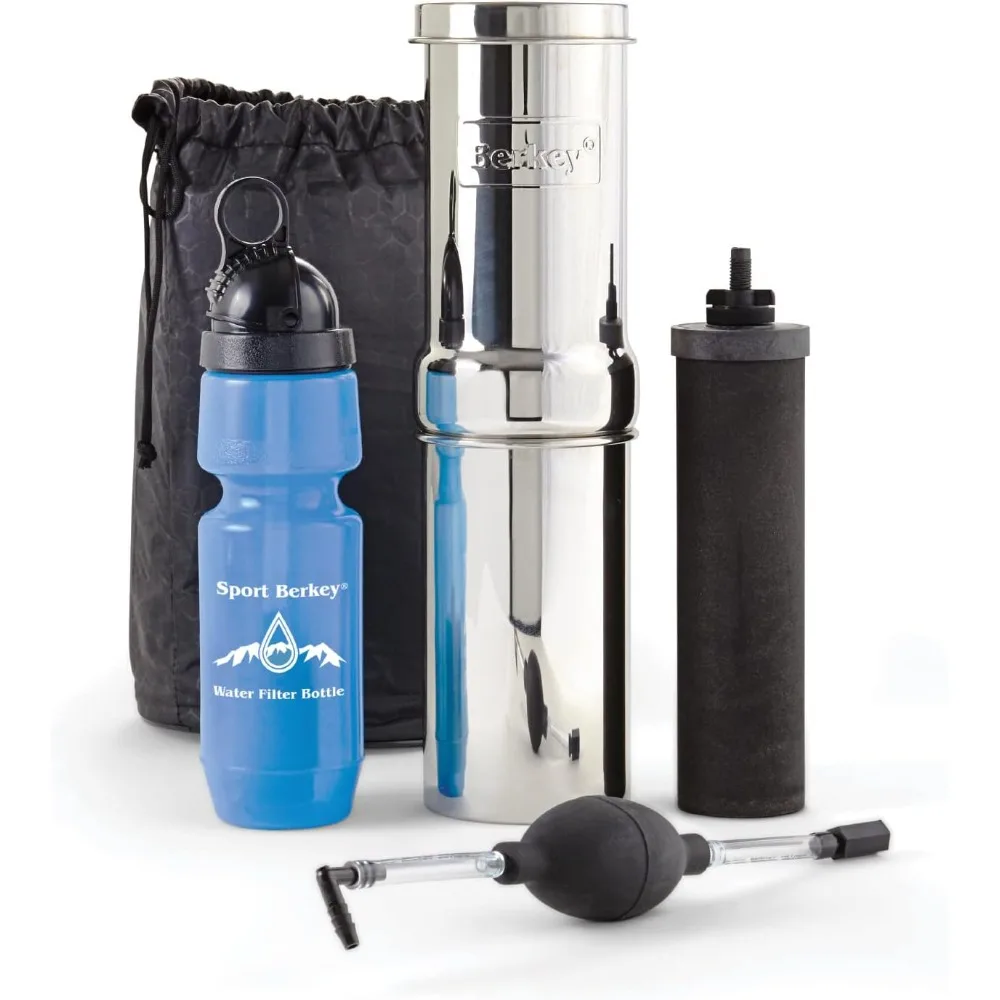 Water Filter Kit with 1 Qt. Gravity Fed Water Filter System, Sport Bottle and Black Primer