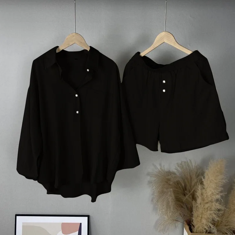 

Fashionable Cotton Linen Button-up Shirt Women's Suit High Waist Casual Summer Shorts Women's High Quality Comfortable Clothing