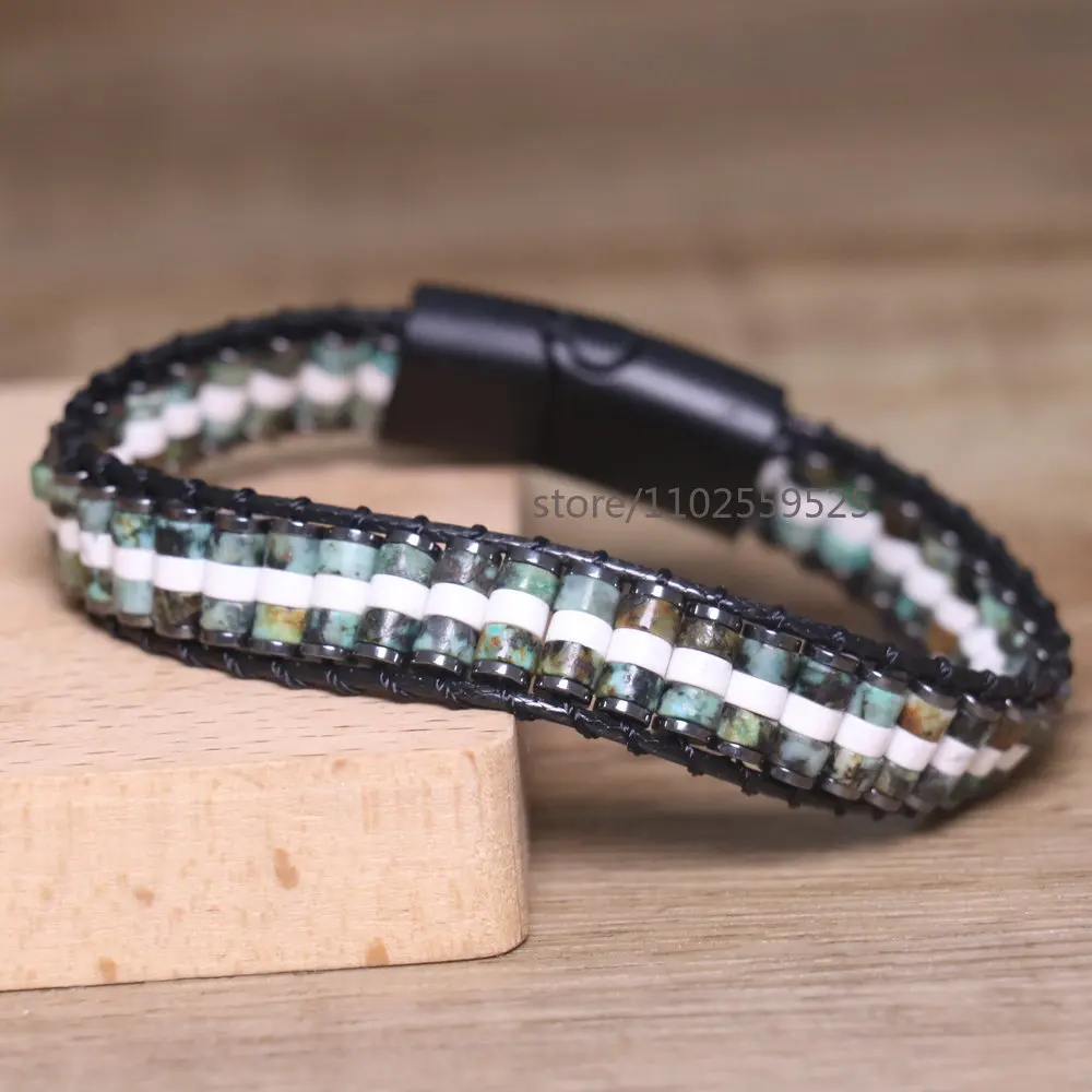 natural stone African pine bracelet Handmade double-layer woven magnetic suction mouth bracelet Healing for men and women